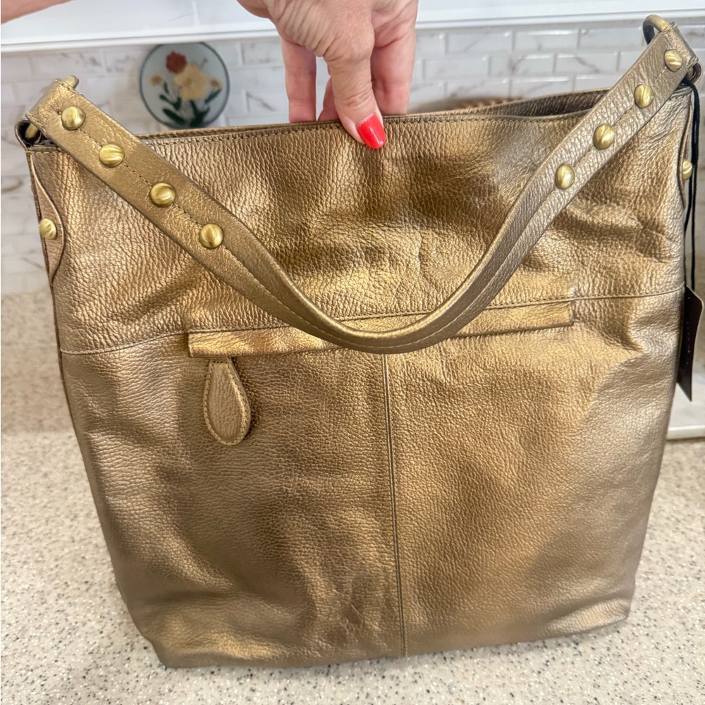 NWT Sharif Bronze leather Studded Hobo Bag with dust bag - Picture 5 of 16